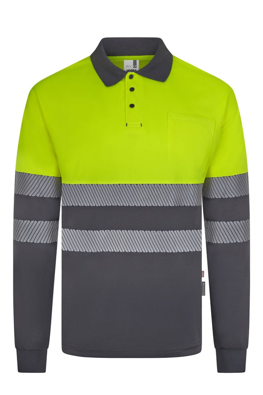 Polo haute visibilité bicolore manches longues en polyester recyclé