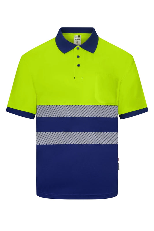 Polo haute visibilité bicolore à manches courtes, avec bande segmentée
