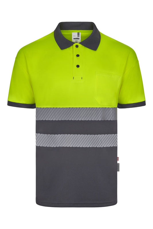 Polo haute visibilité bicolore à manches courtes, avec bande segmentée