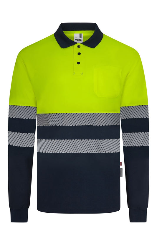 Polo haute visibilité bicolore manches longues en polyester recyclé